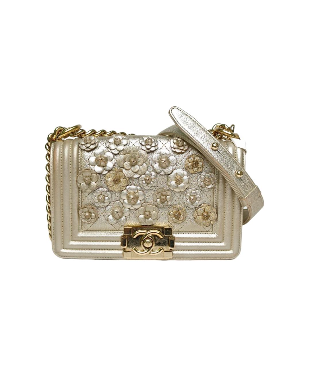 CHANEL Золотая кожаная сумка через плечо, фото 10