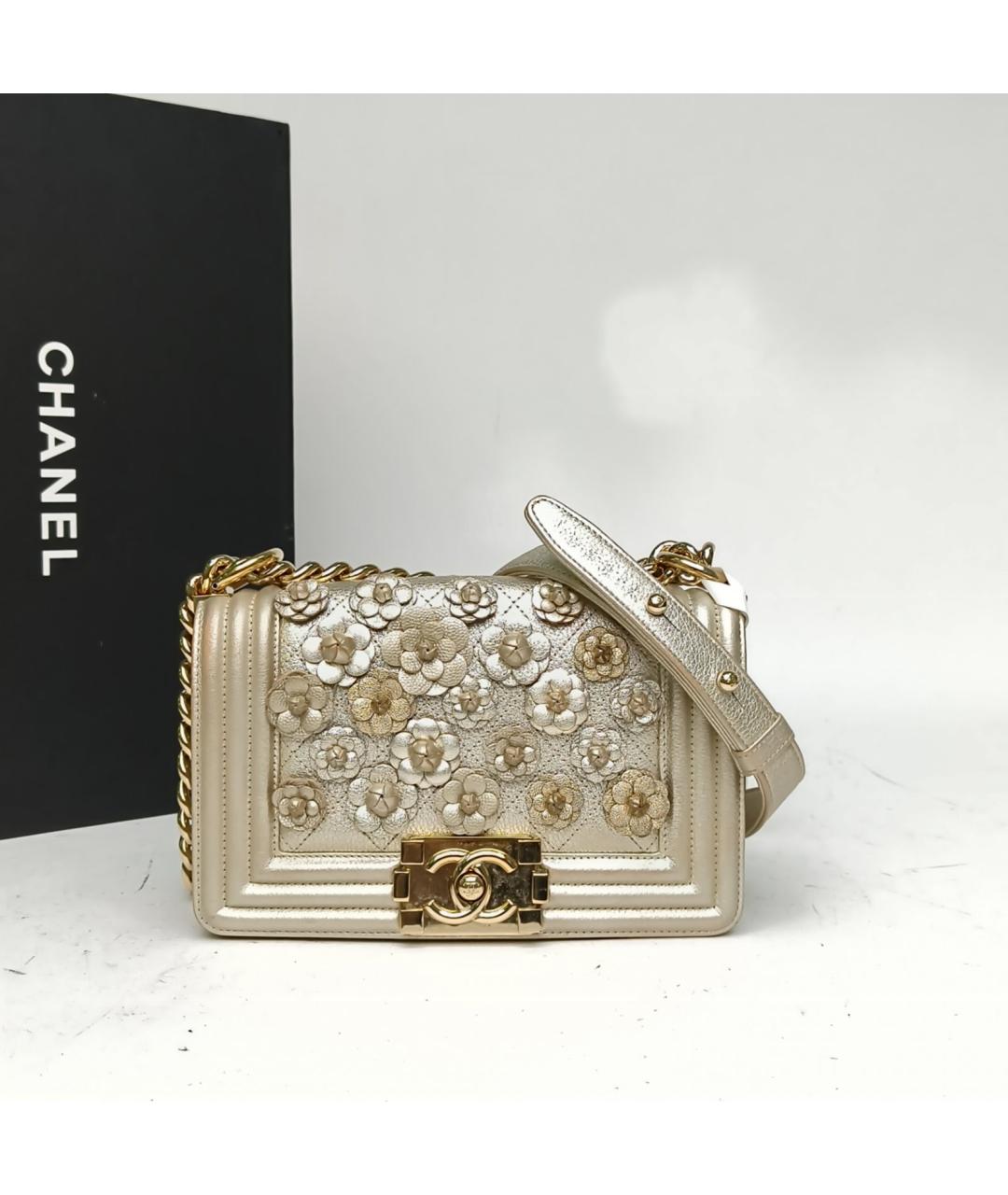 CHANEL Золотая кожаная сумка через плечо, фото 9