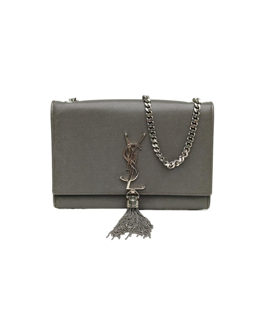 SAINT LAURENT Серая кожаная сумка через плечо, фото 10