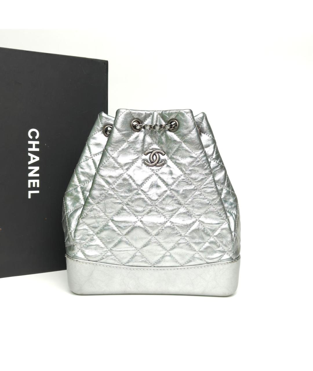 CHANEL Серебрянный кожаный рюкзак, фото 9