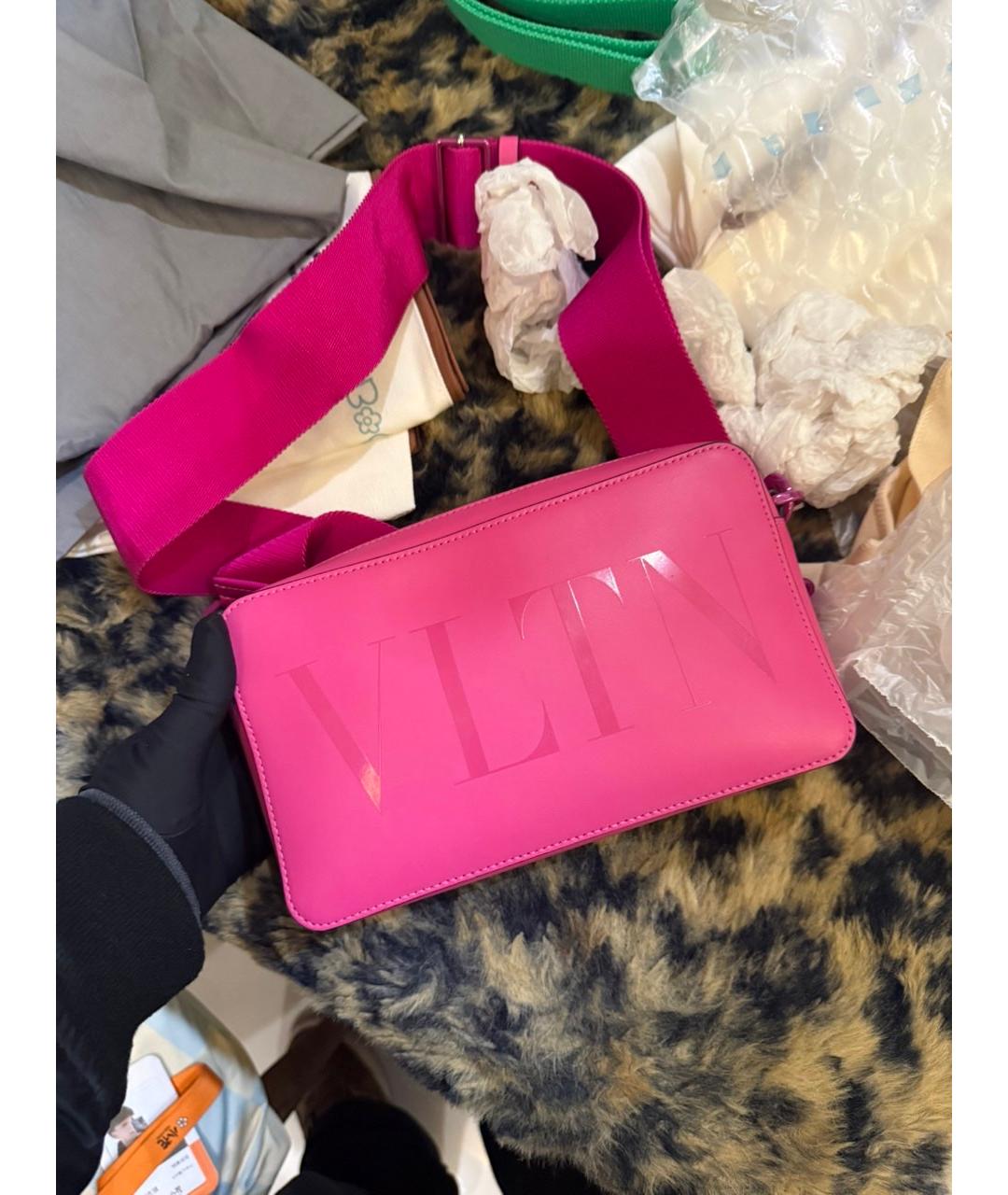 VALENTINO Фуксия кожаная сумка через плечо, фото 8