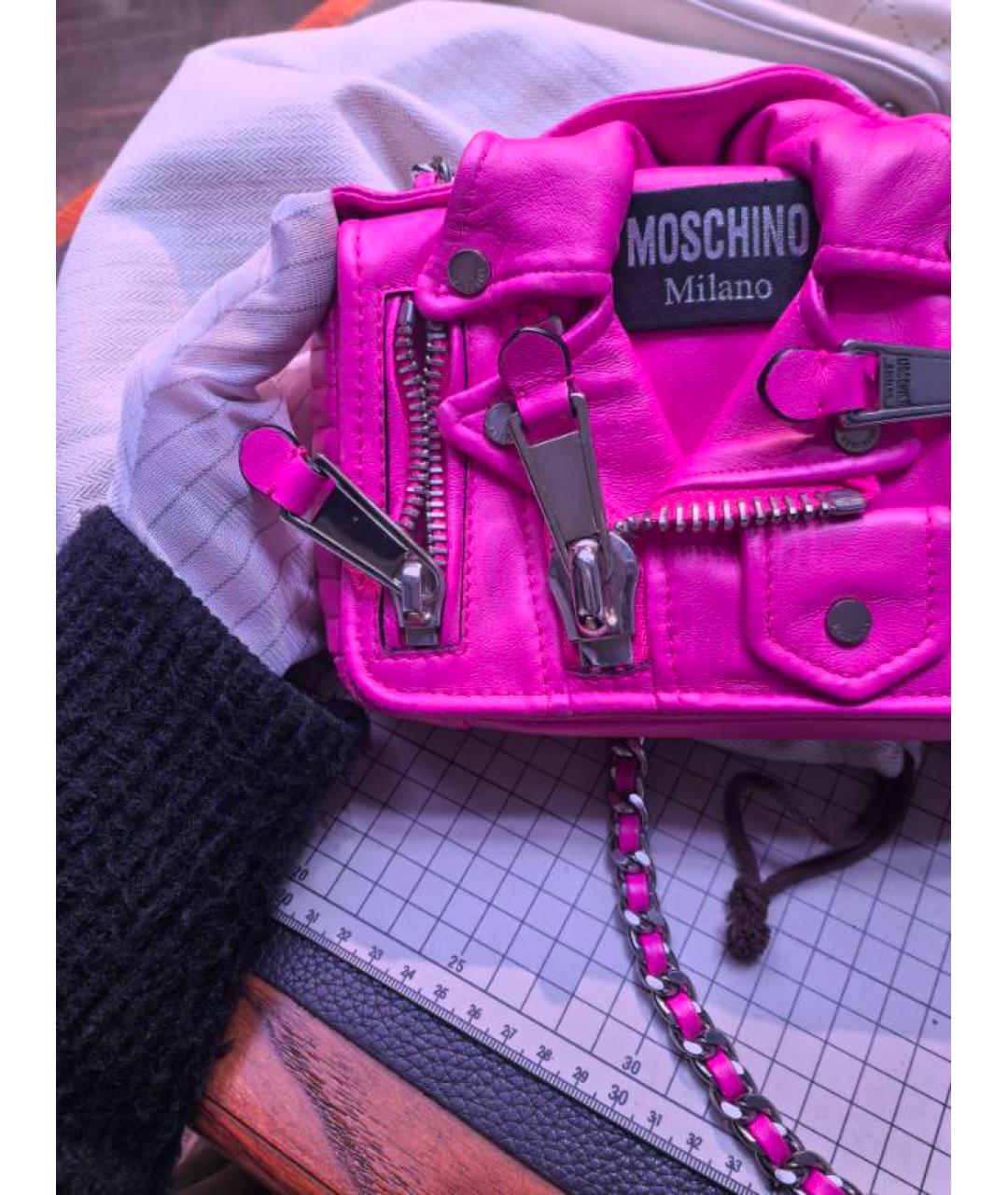 MOSCHINO Фуксия кожаная сумка через плечо, фото 9