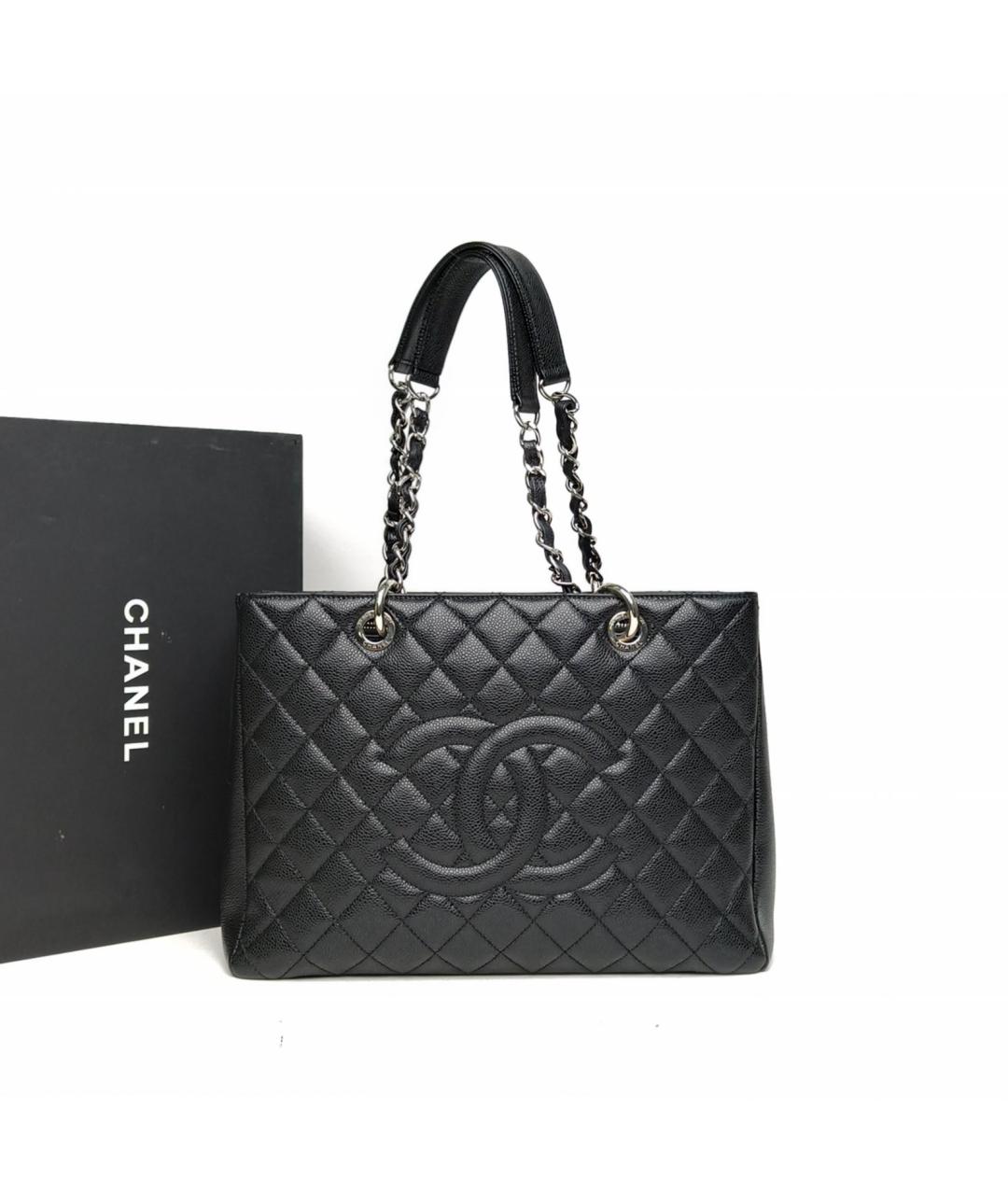 CHANEL Черная кожаная сумка тоут, фото 8