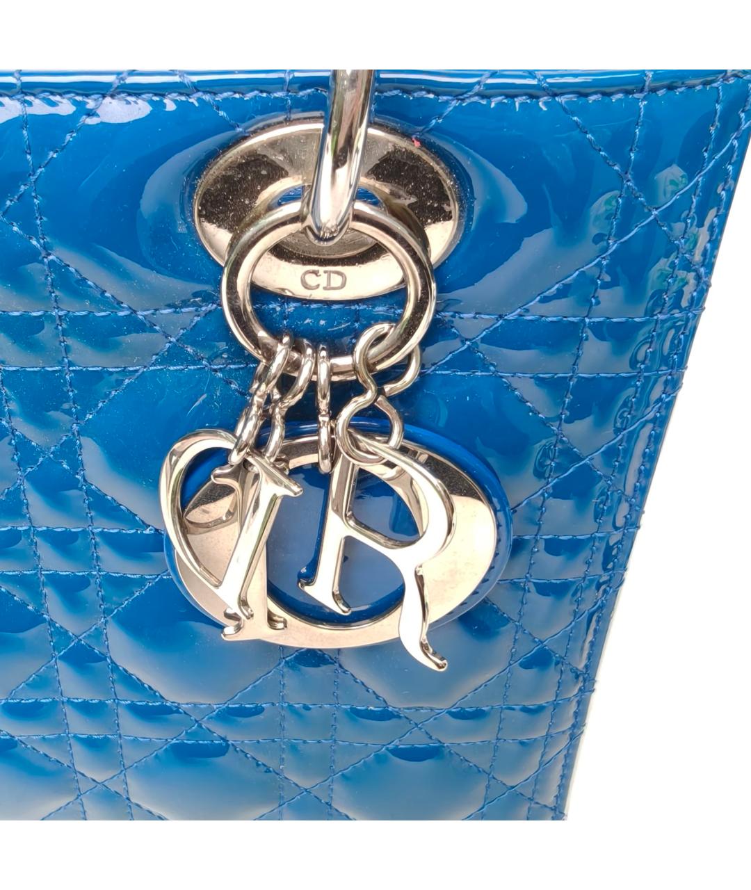 CHRISTIAN DIOR Синяя сумка через плечо из лакированной кожи, фото 8