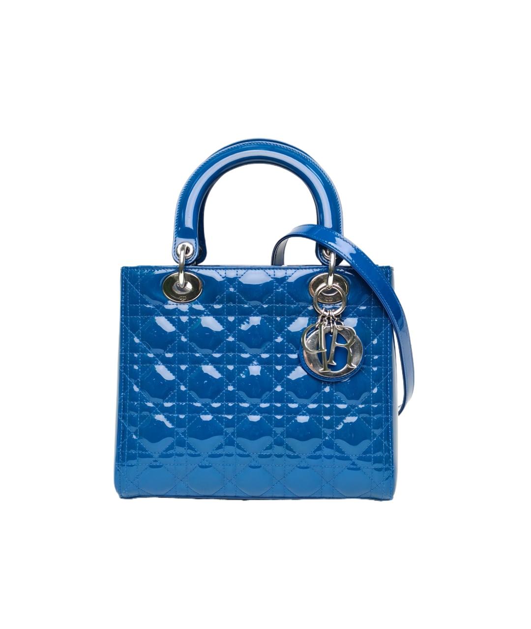 CHRISTIAN DIOR Синяя сумка через плечо из лакированной кожи, фото 9