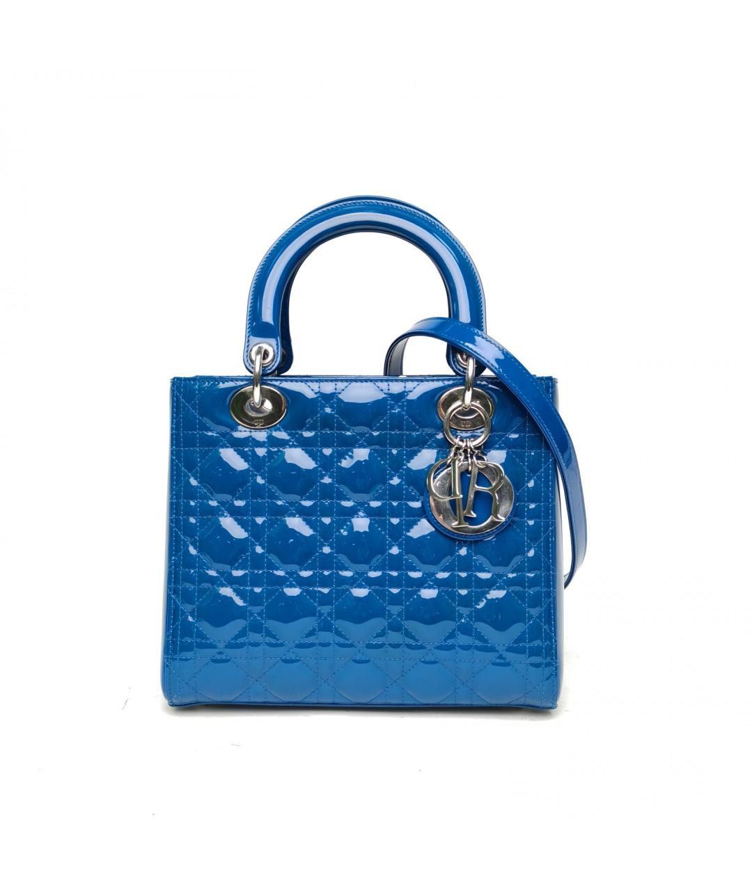 CHRISTIAN DIOR Синяя сумка через плечо из лакированной кожи, фото 2