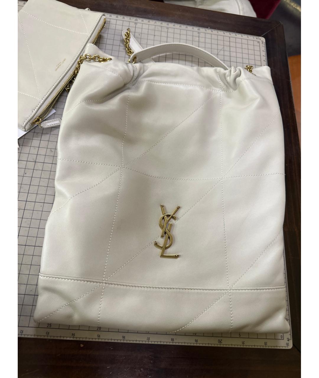 SAINT LAURENT Белая кожаная сумка через плечо, фото 9