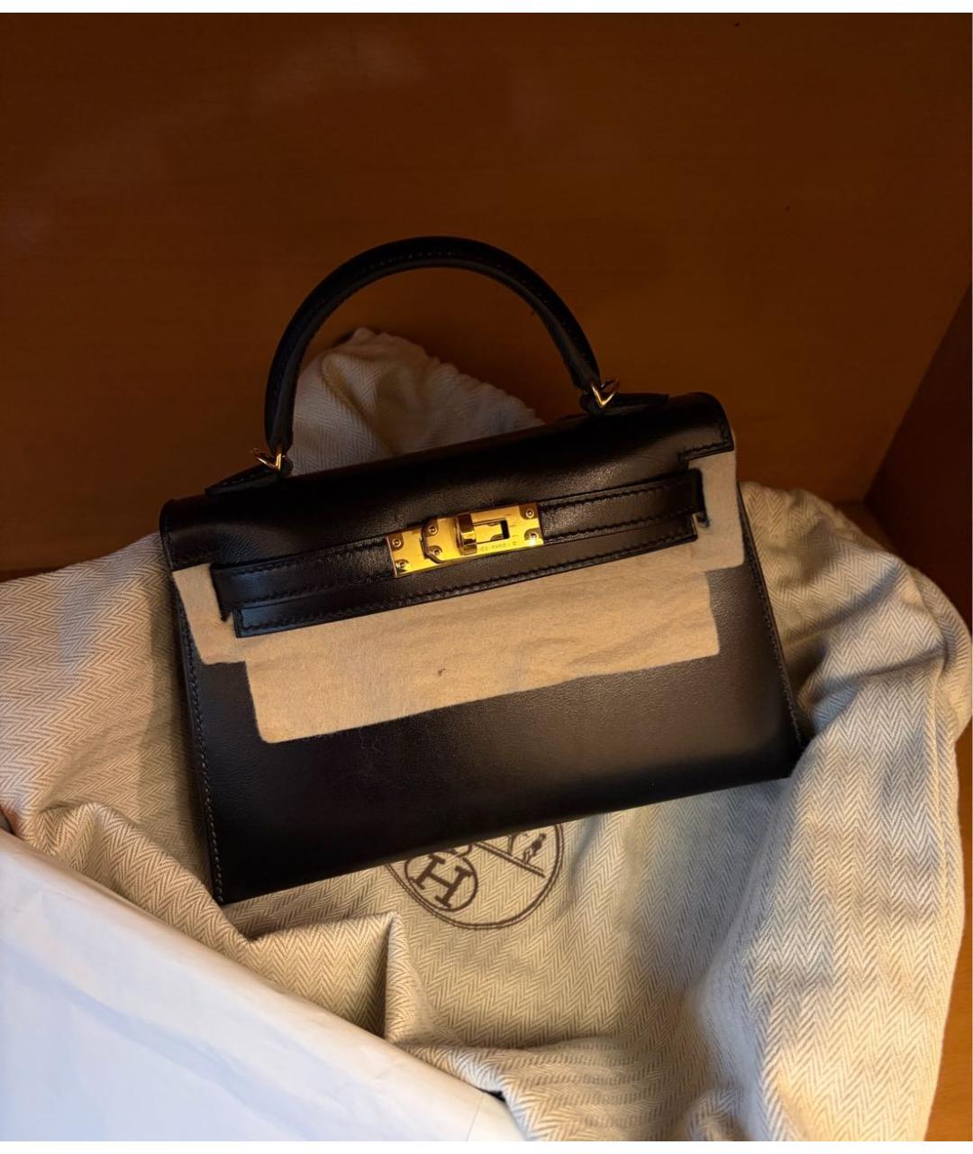 HERMES Черная кожаная сумка с короткими ручками, фото 3