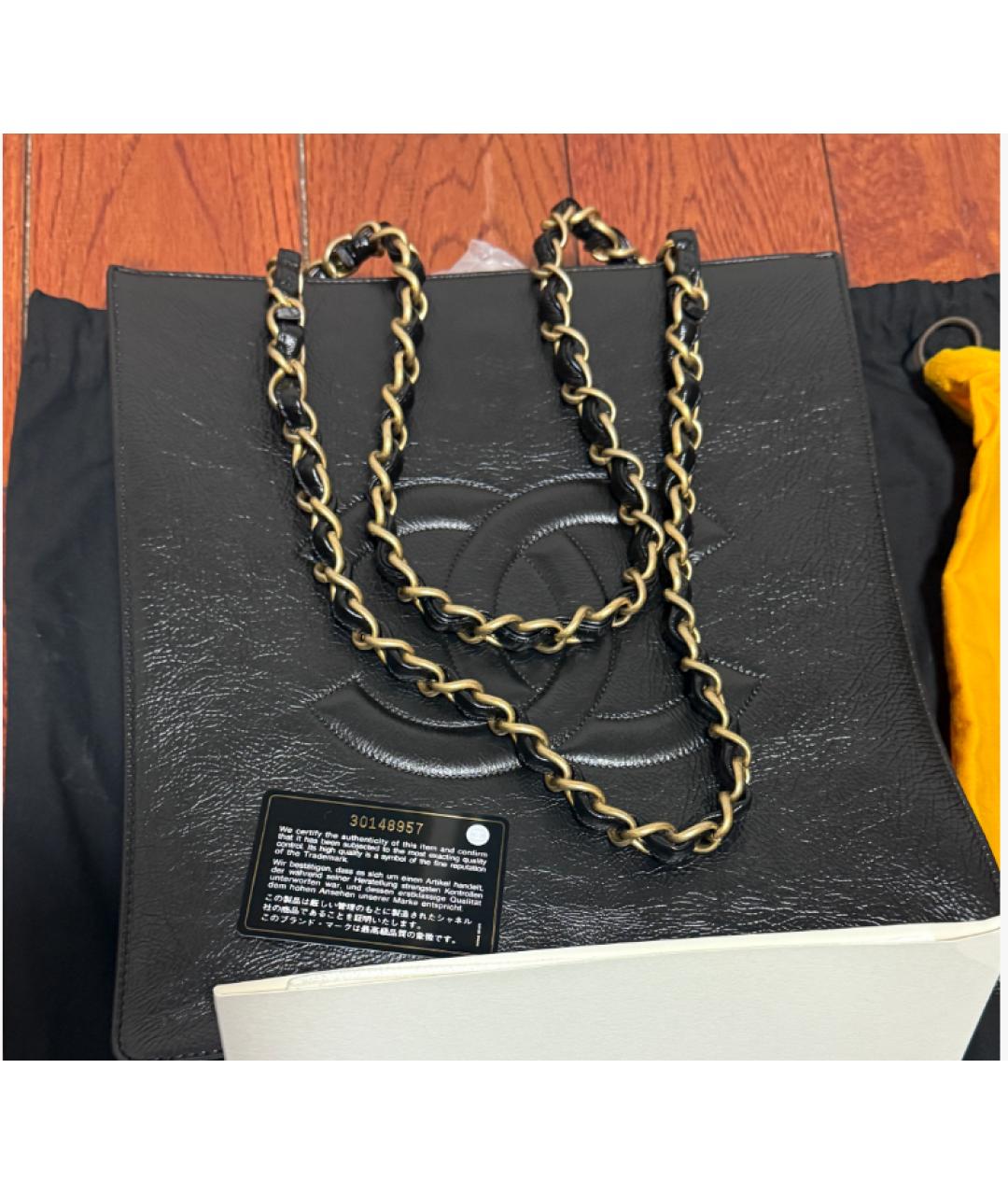 CHANEL Черная кожаная сумка тоут, фото 9