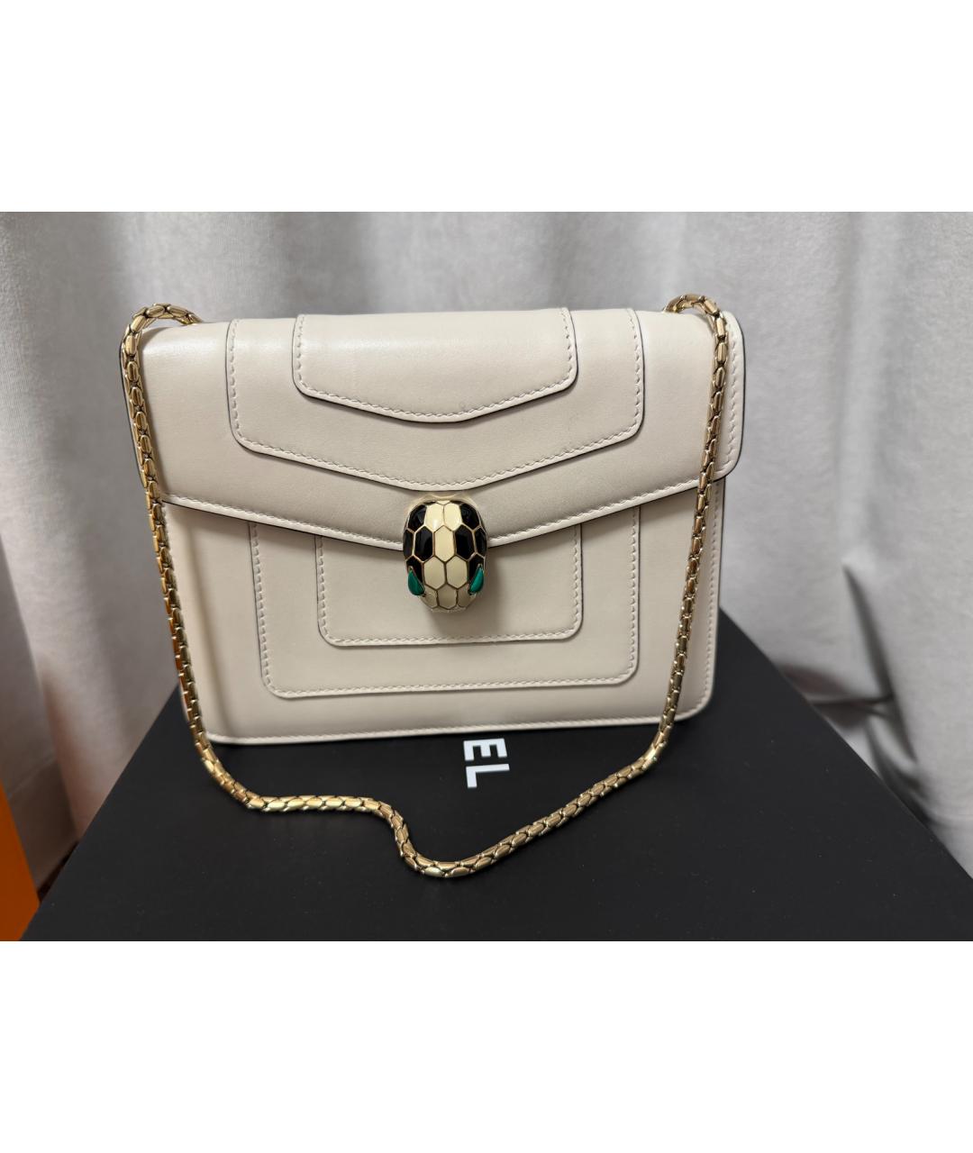 BVLGARI Белая кожаная сумка через плечо, фото 9