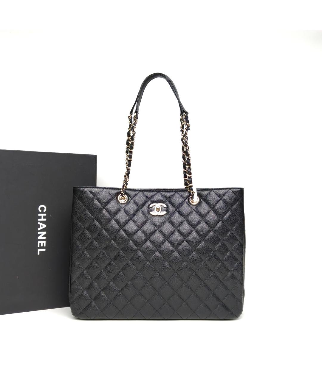 CHANEL Черная кожаная сумка тоут, фото 9