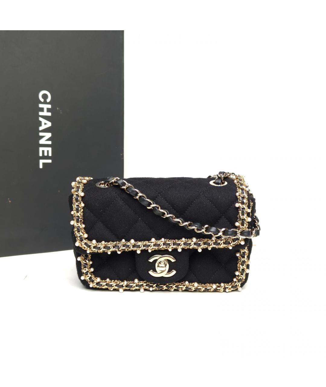 CHANEL Черная шерстяная сумка через плечо, фото 9