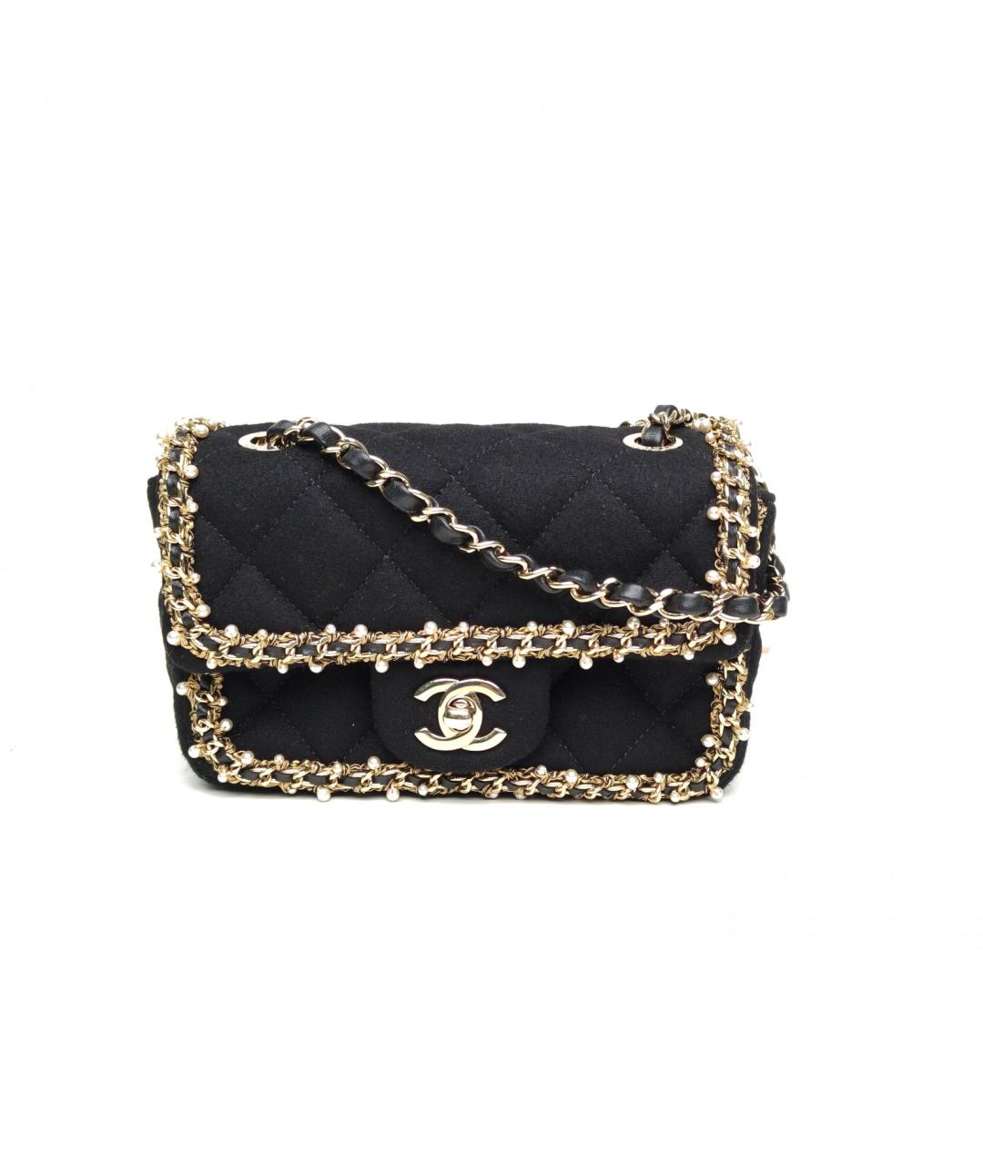 CHANEL Черная шерстяная сумка через плечо, фото 2