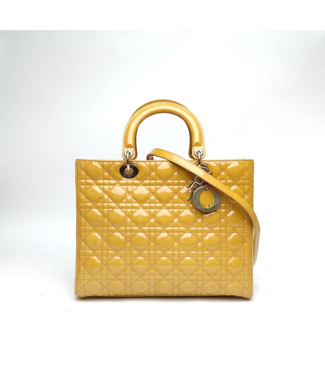 CHRISTIAN DIOR Желтая сумка через плечо из лакированной кожи, фото 2