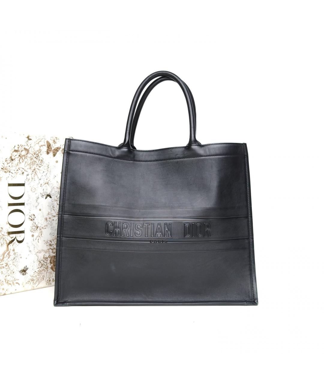 CHRISTIAN DIOR Черная кожаная сумка тоут, фото 9