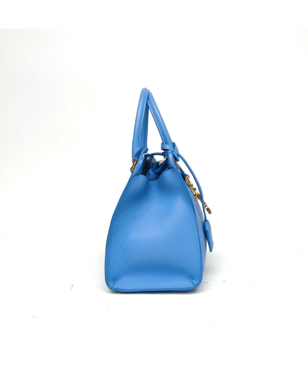 SAINT LAURENT Синяя кожаная сумка с короткими ручками, фото 5