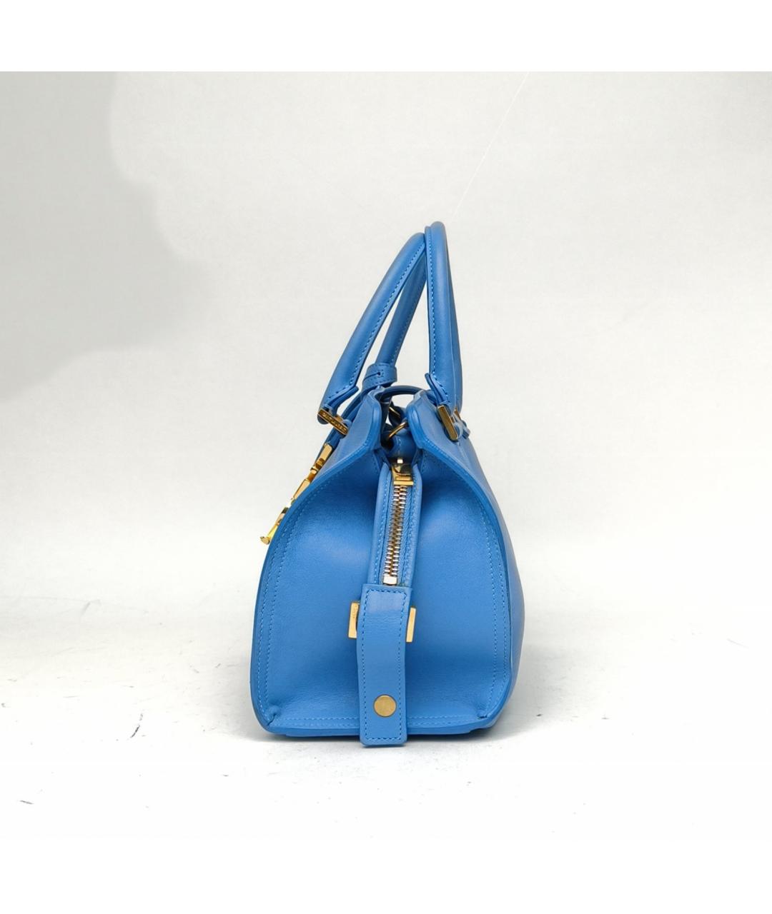 SAINT LAURENT Синяя кожаная сумка с короткими ручками, фото 3