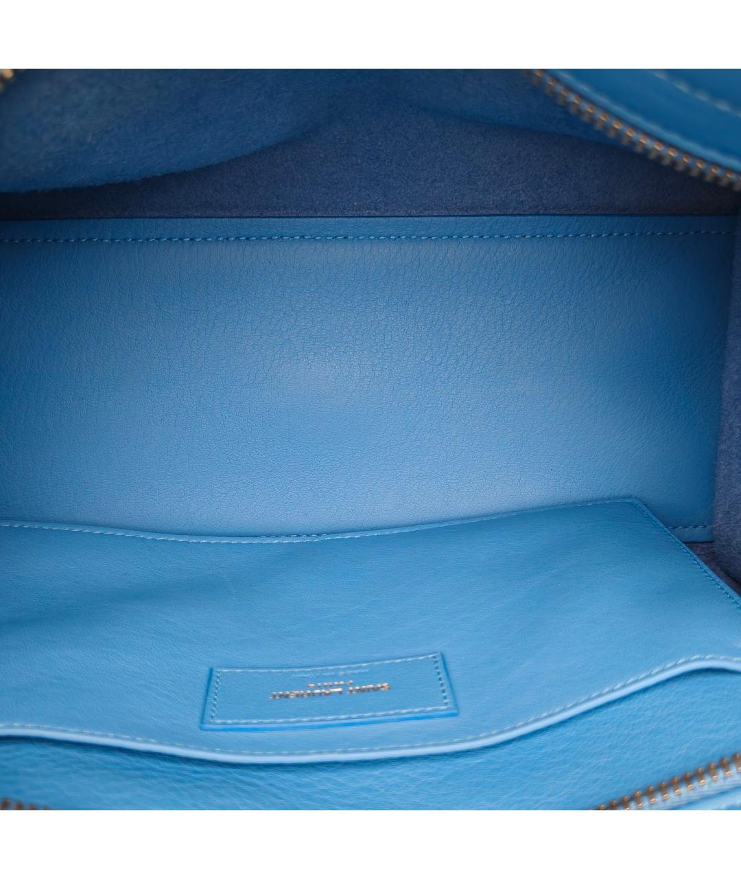 SAINT LAURENT Синяя кожаная сумка с короткими ручками, фото 8