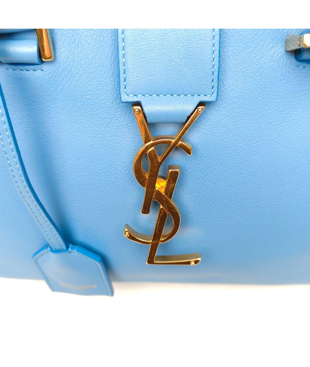 SAINT LAURENT Синяя кожаная сумка с короткими ручками, фото 7