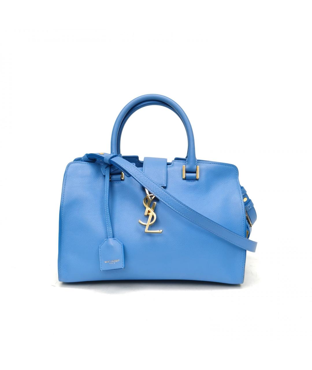 SAINT LAURENT Синяя кожаная сумка с короткими ручками, фото 2