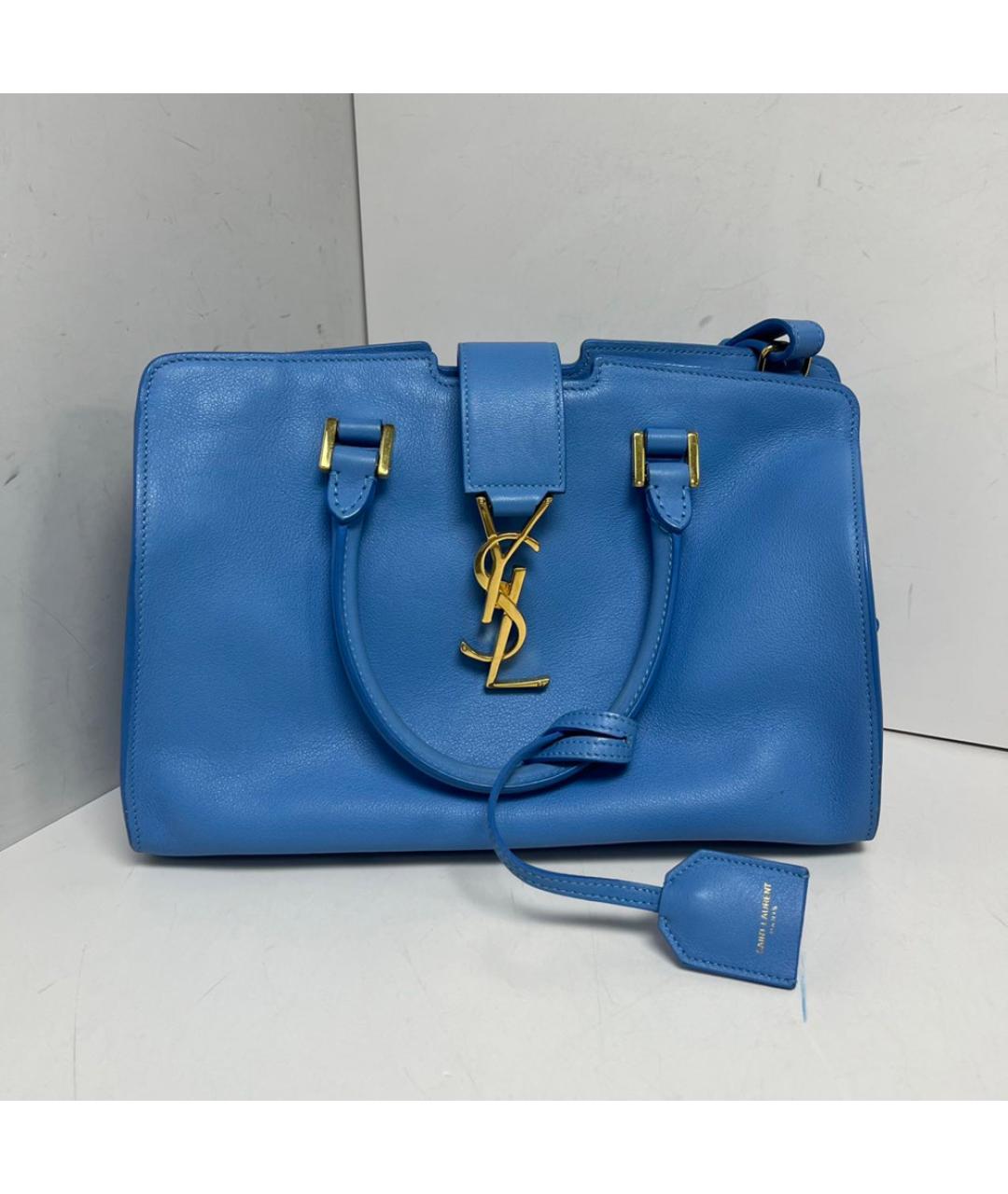 SAINT LAURENT Синяя кожаная сумка с короткими ручками, фото 9