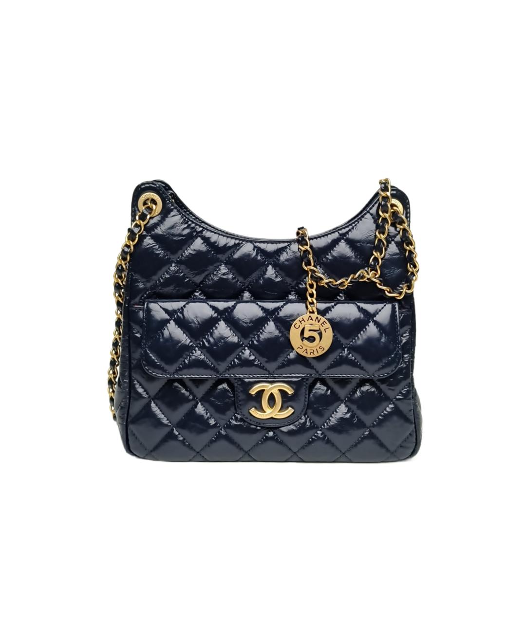 CHANEL Темно-синяя кожаная сумка через плечо, фото 9