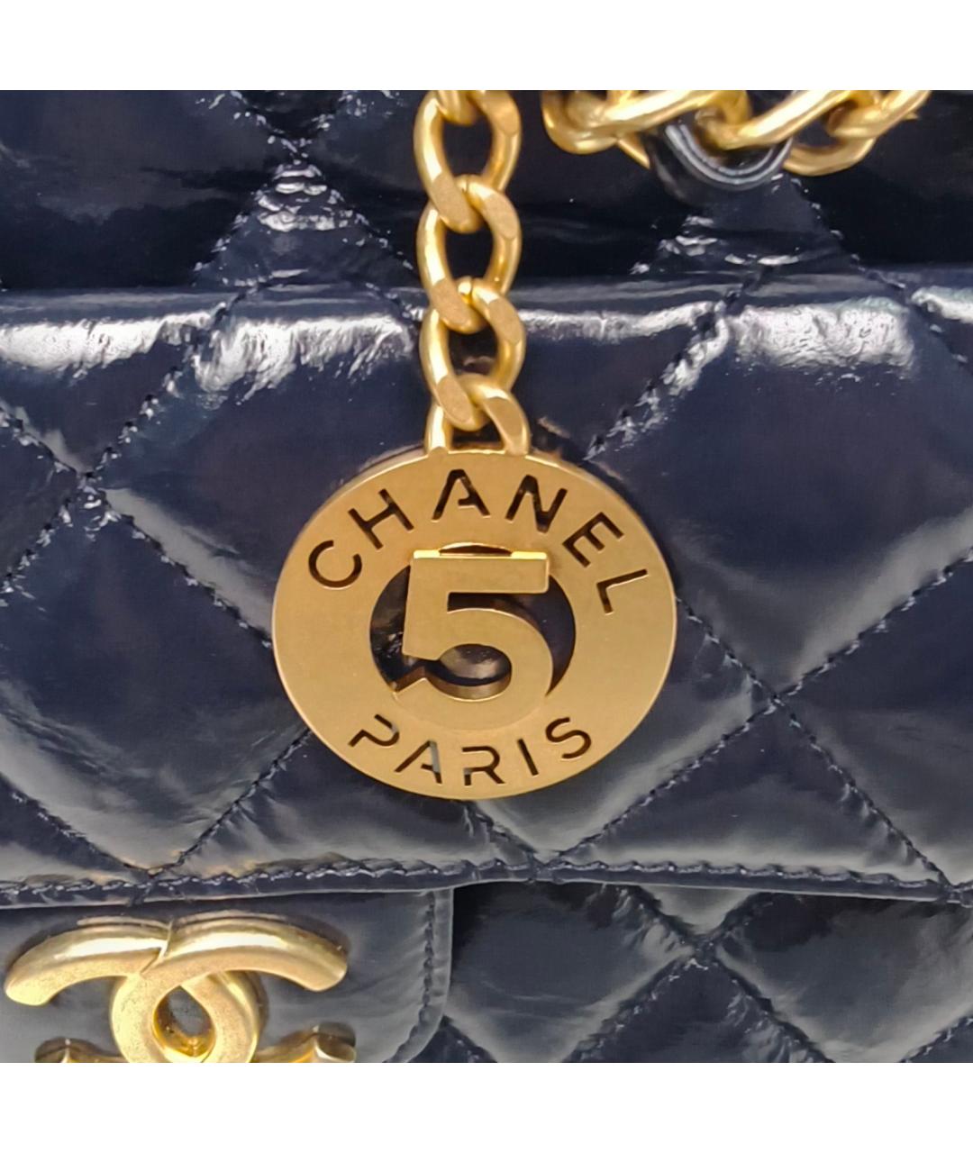 CHANEL Темно-синяя кожаная сумка через плечо, фото 7