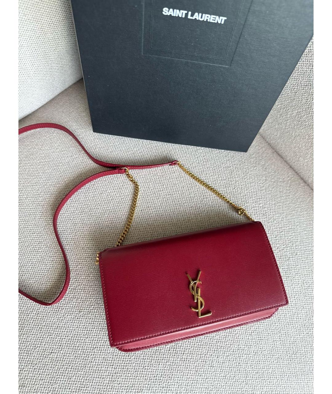 SAINT LAURENT Красная кожаная сумка через плечо, фото 2