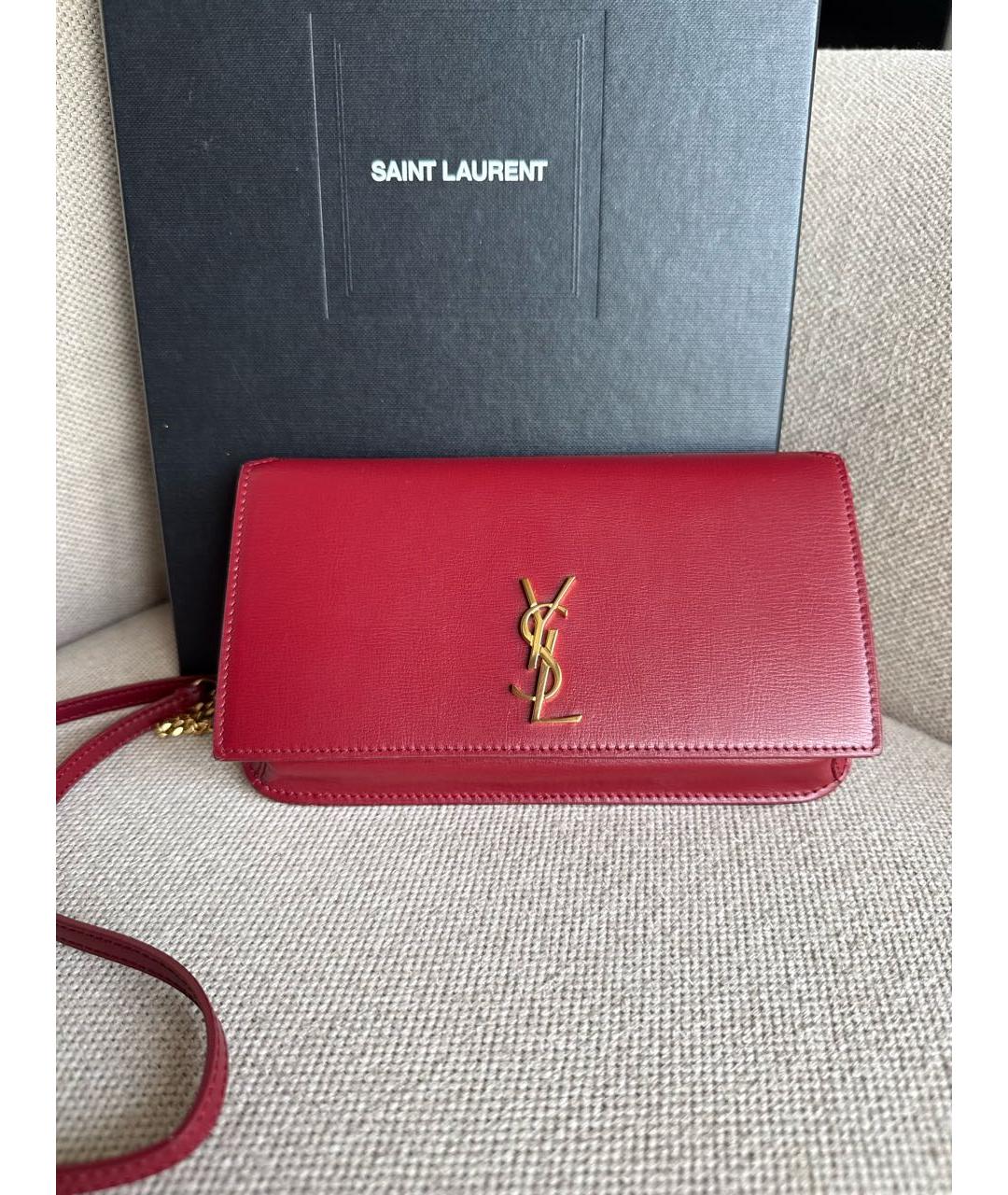 SAINT LAURENT Красная кожаная сумка через плечо, фото 3