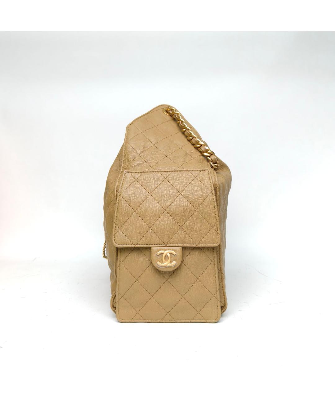 CHANEL Бежевая кожаная сумка через плечо, фото 5