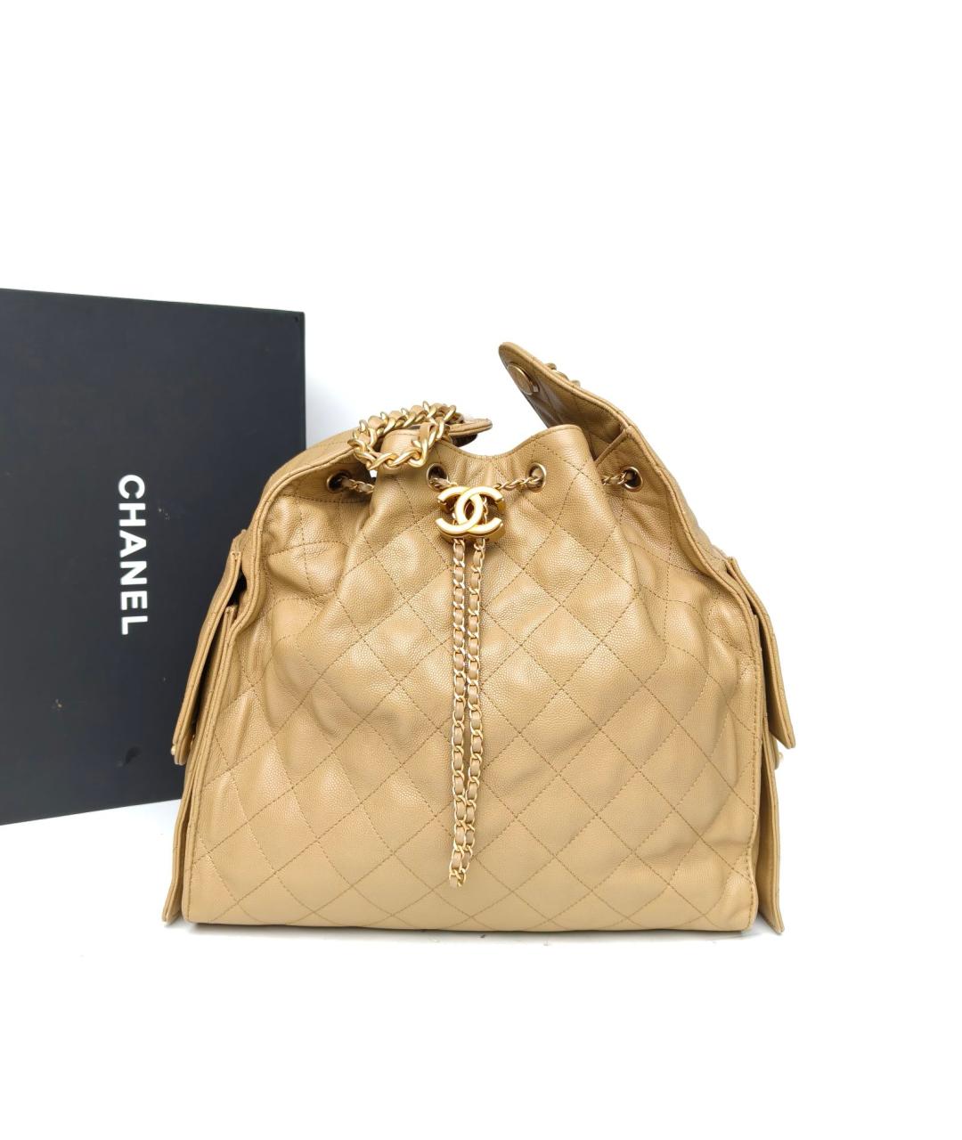 CHANEL Бежевая кожаная сумка через плечо, фото 9