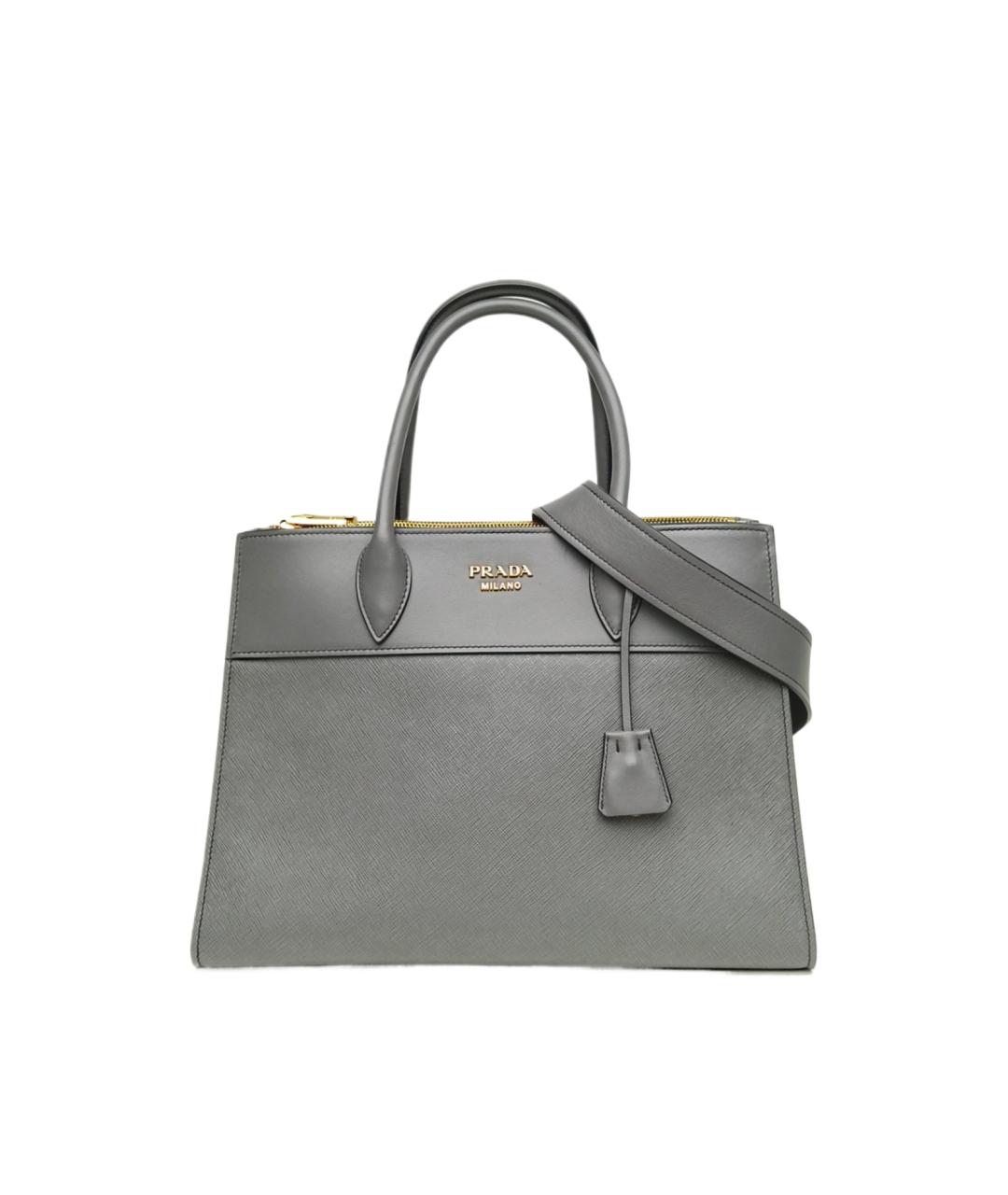 PRADA Серая кожаная сумка с короткими ручками, фото 10