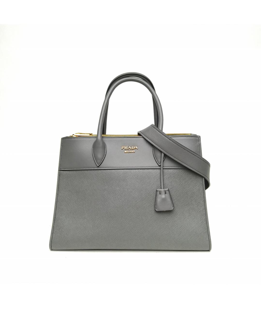 PRADA Серая кожаная сумка с короткими ручками, фото 2