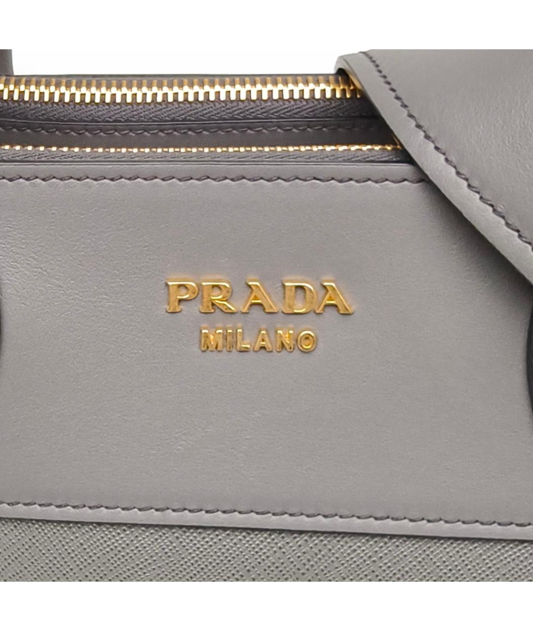 PRADA Серая кожаная сумка с короткими ручками, фото 7