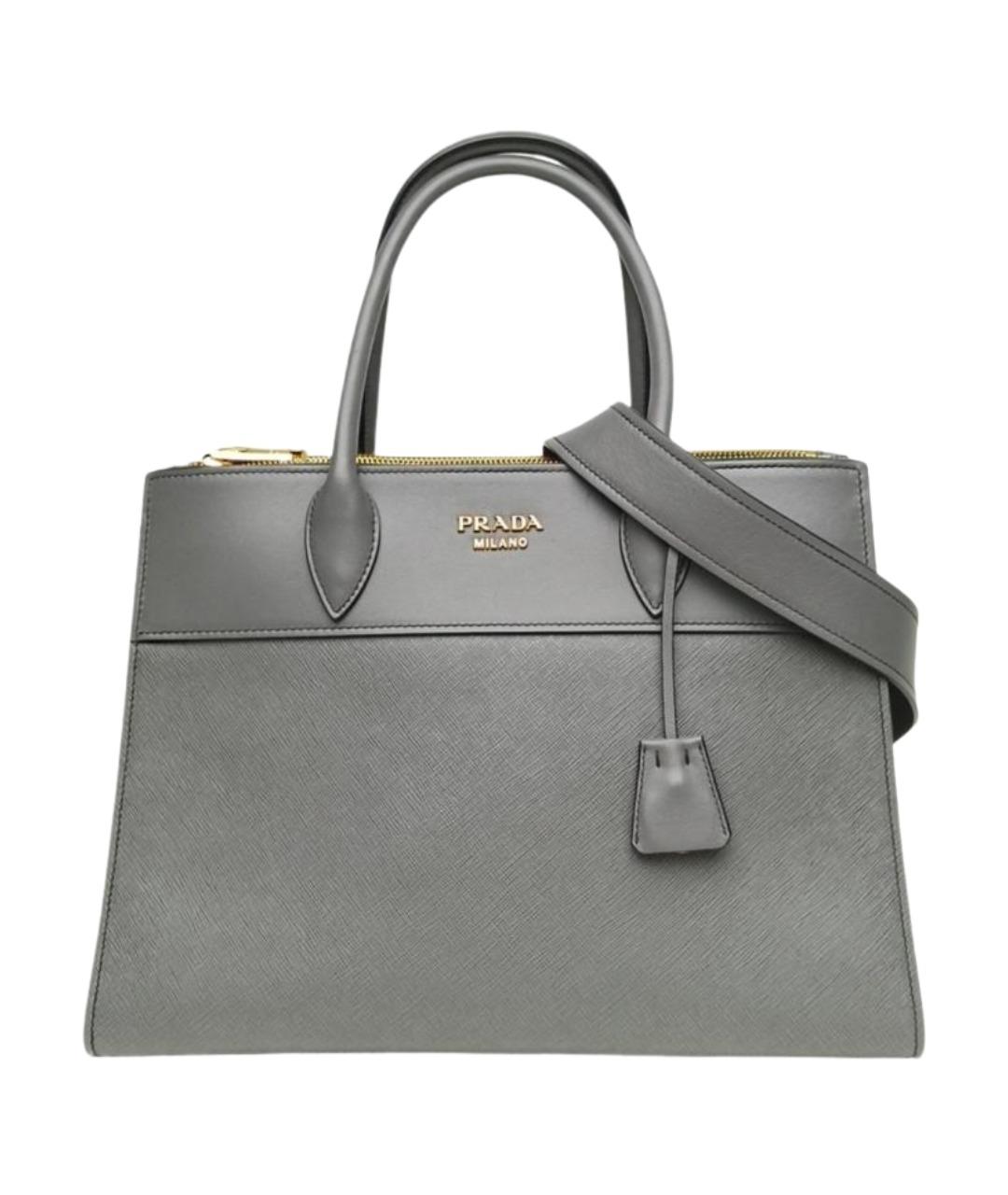 PRADA Серая кожаная сумка с короткими ручками, фото 1