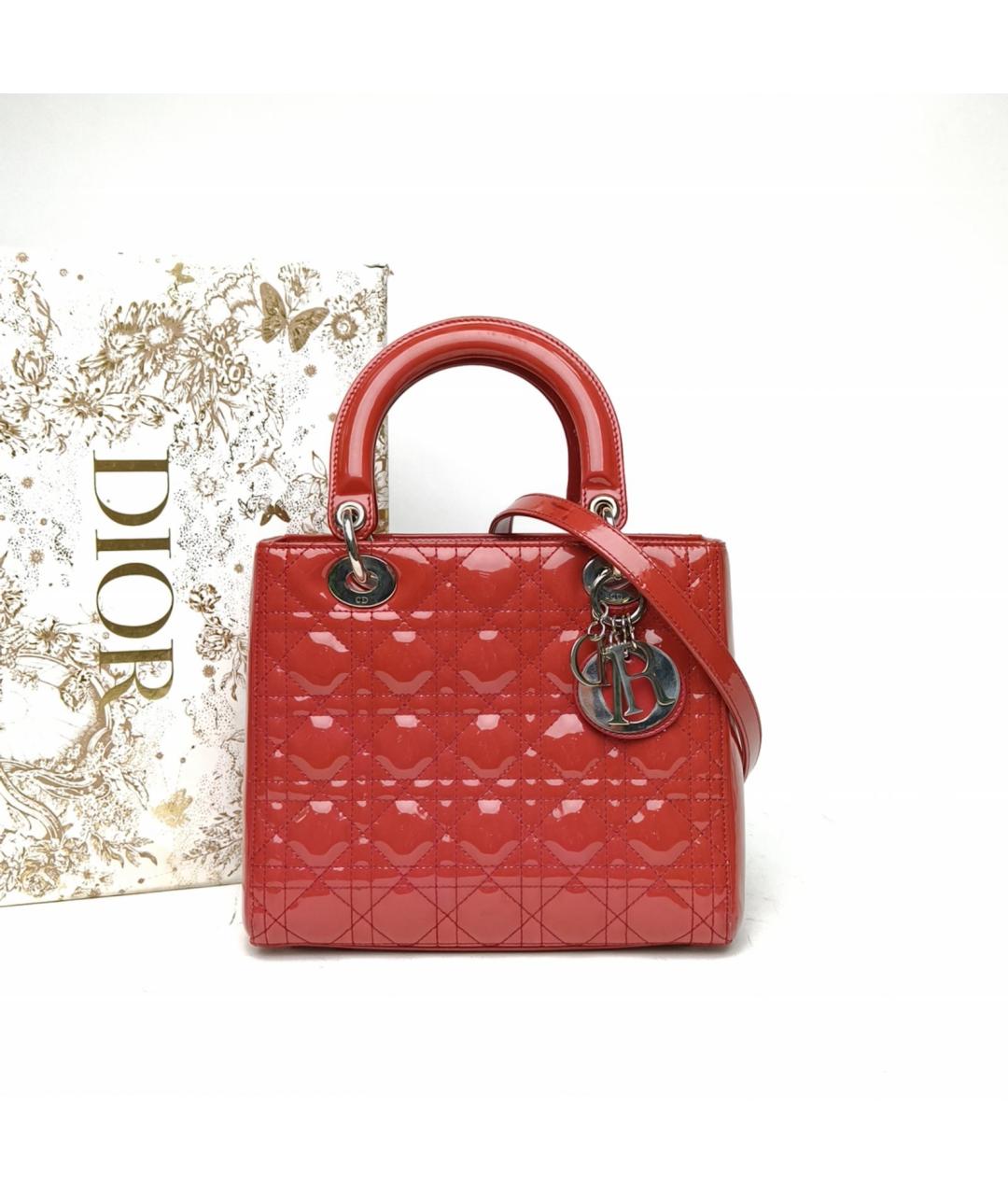 CHRISTIAN DIOR Красная сумка с короткими ручками из лакированной кожи, фото 9