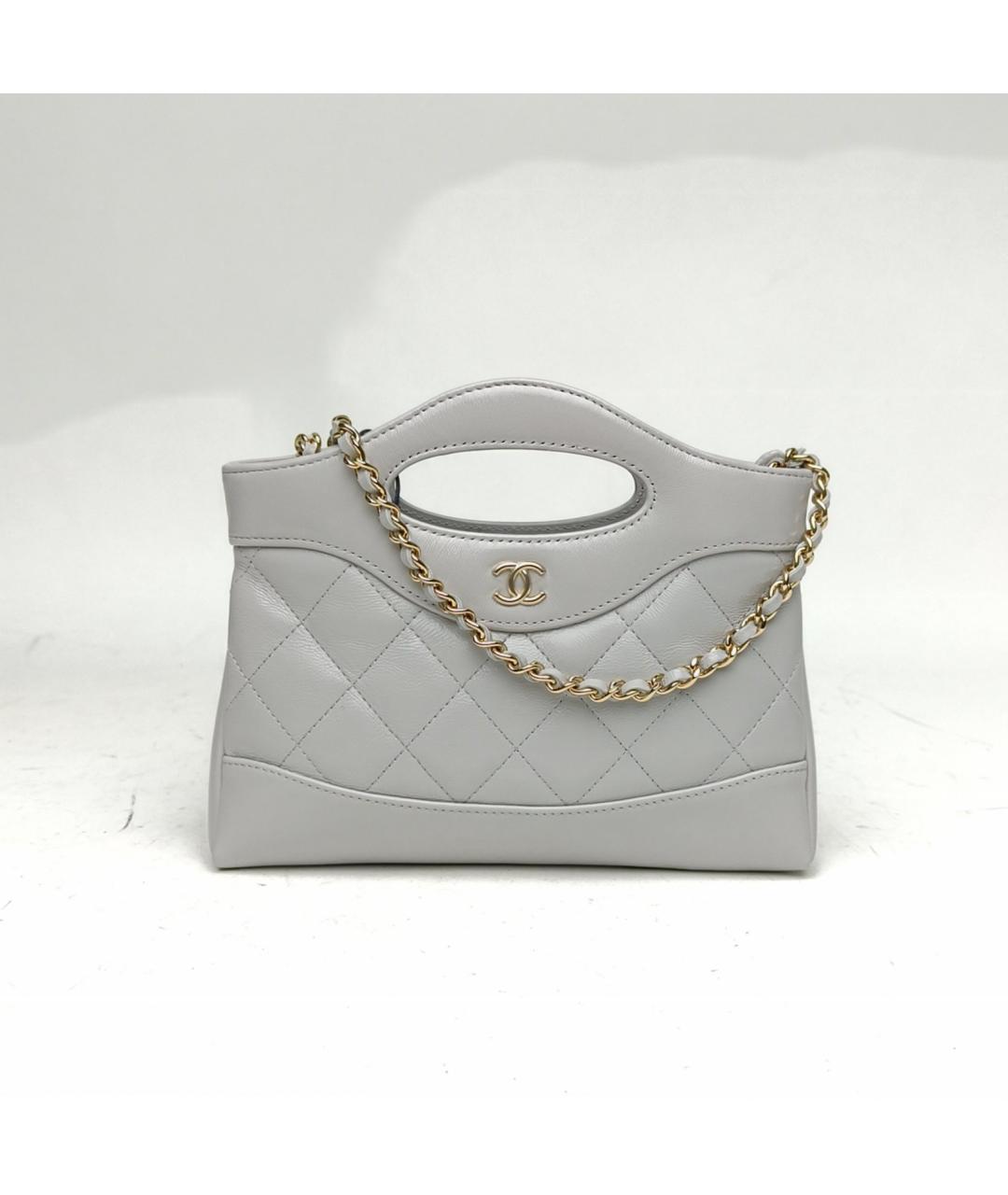 CHANEL Серая кожаная сумка с короткими ручками, фото 2
