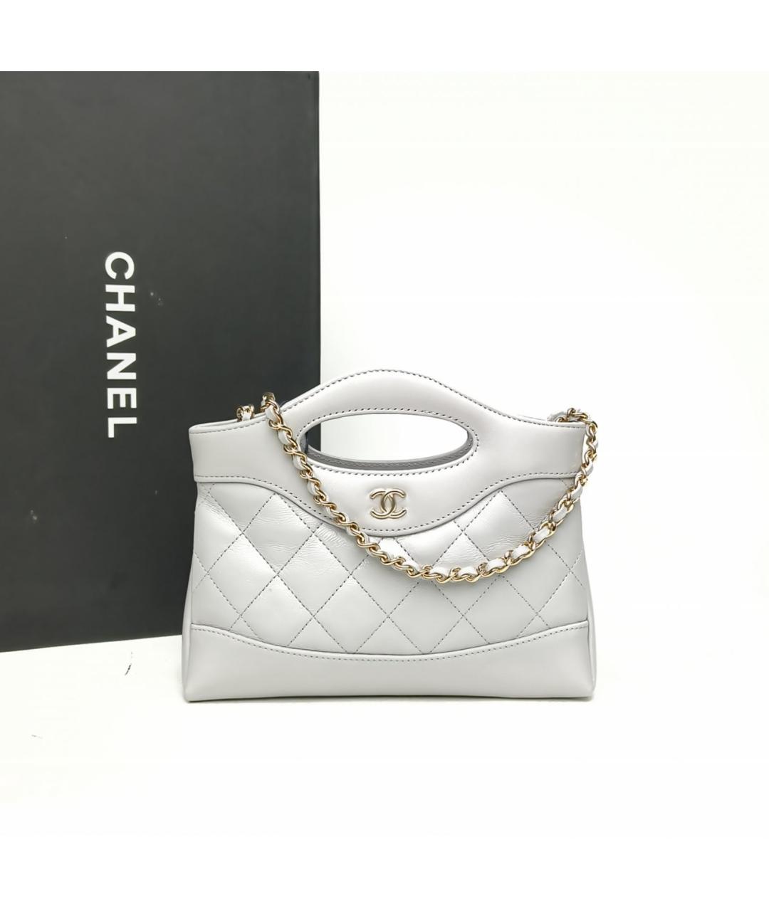 CHANEL Серая кожаная сумка с короткими ручками, фото 9