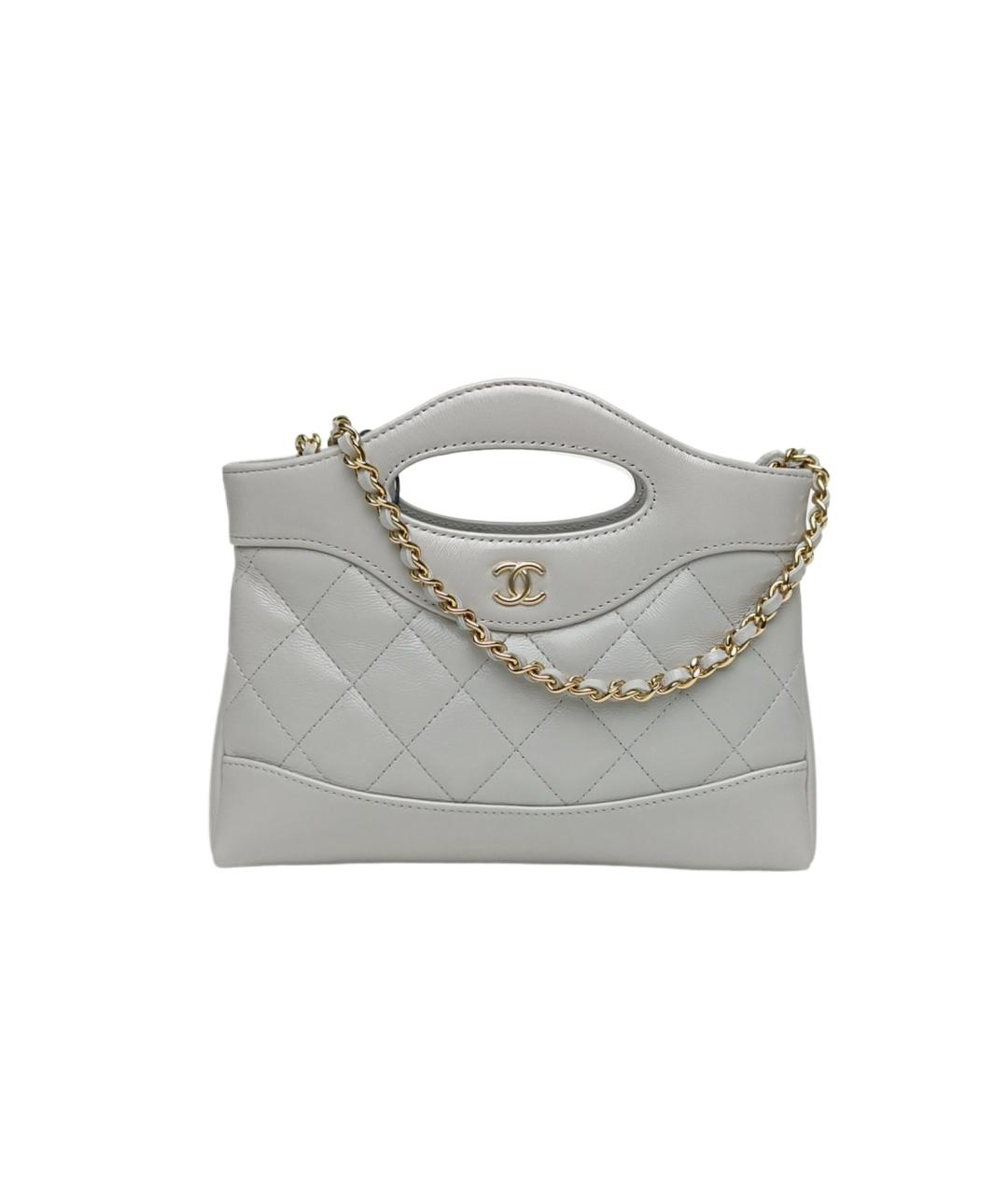 CHANEL Серая кожаная сумка с короткими ручками, фото 10