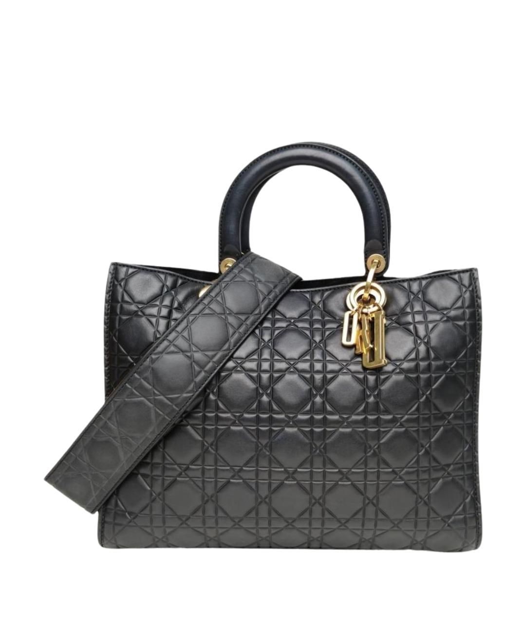 CHRISTIAN DIOR Черная кожаная сумка тоут, фото 1