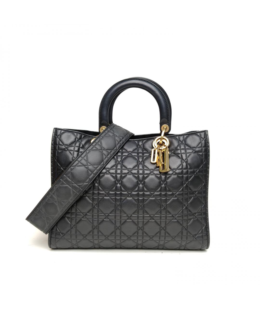CHRISTIAN DIOR Черная кожаная сумка тоут, фото 2