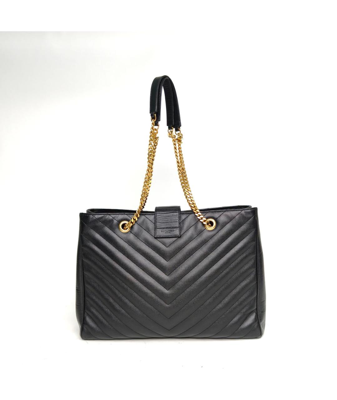 SAINT LAURENT Черная кожаная сумка тоут, фото 4