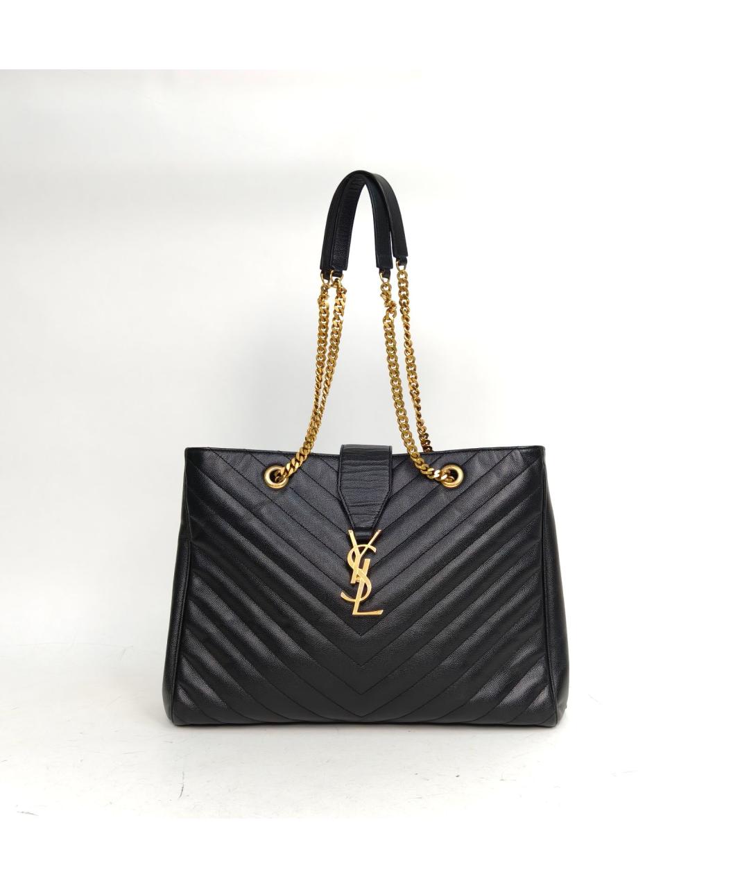 SAINT LAURENT Черная кожаная сумка тоут, фото 2