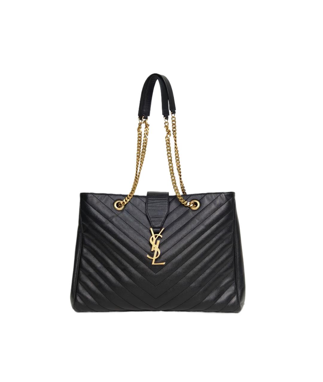 SAINT LAURENT Черная кожаная сумка тоут, фото 10
