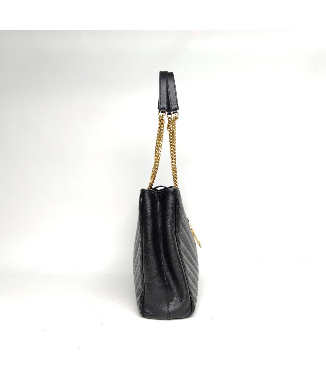 SAINT LAURENT Черная кожаная сумка тоут, фото 5