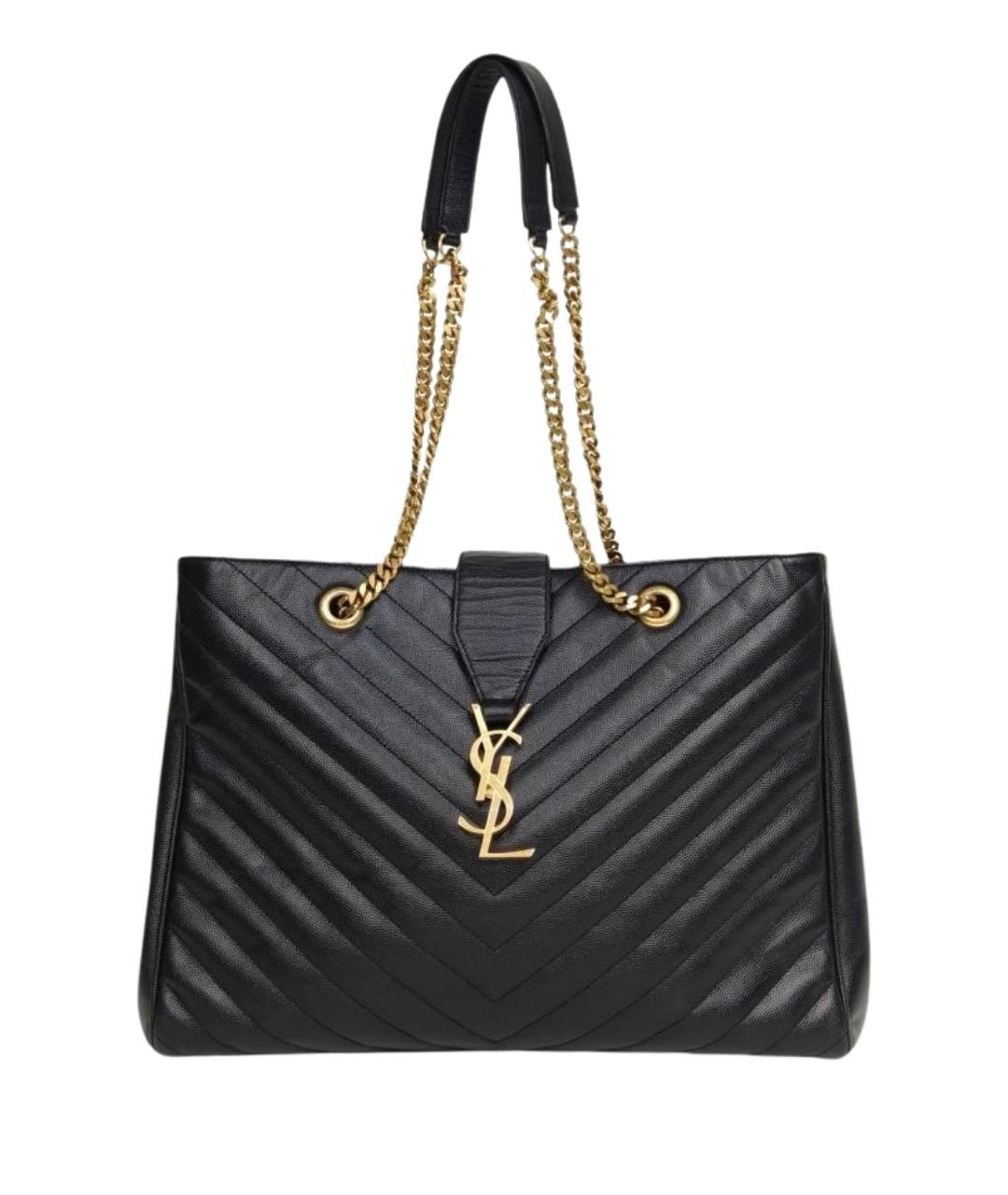 SAINT LAURENT Черная кожаная сумка тоут, фото 1