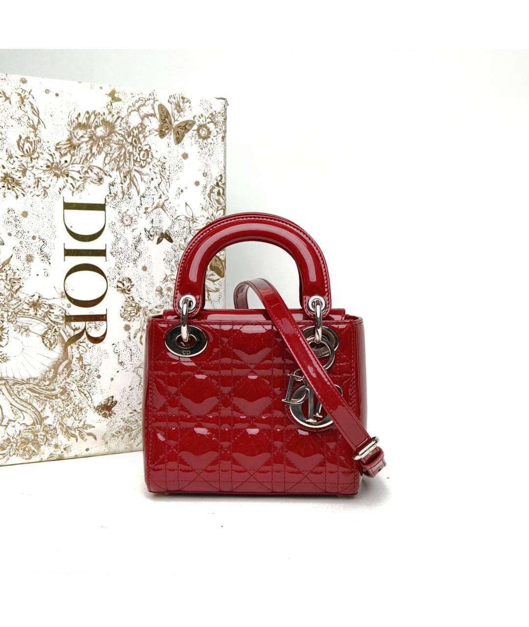 CHRISTIAN DIOR Красная сумка с короткими ручками из лакированной кожи, фото 9