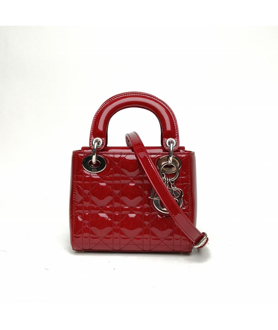 CHRISTIAN DIOR Красная сумка с короткими ручками из лакированной кожи, фото 2