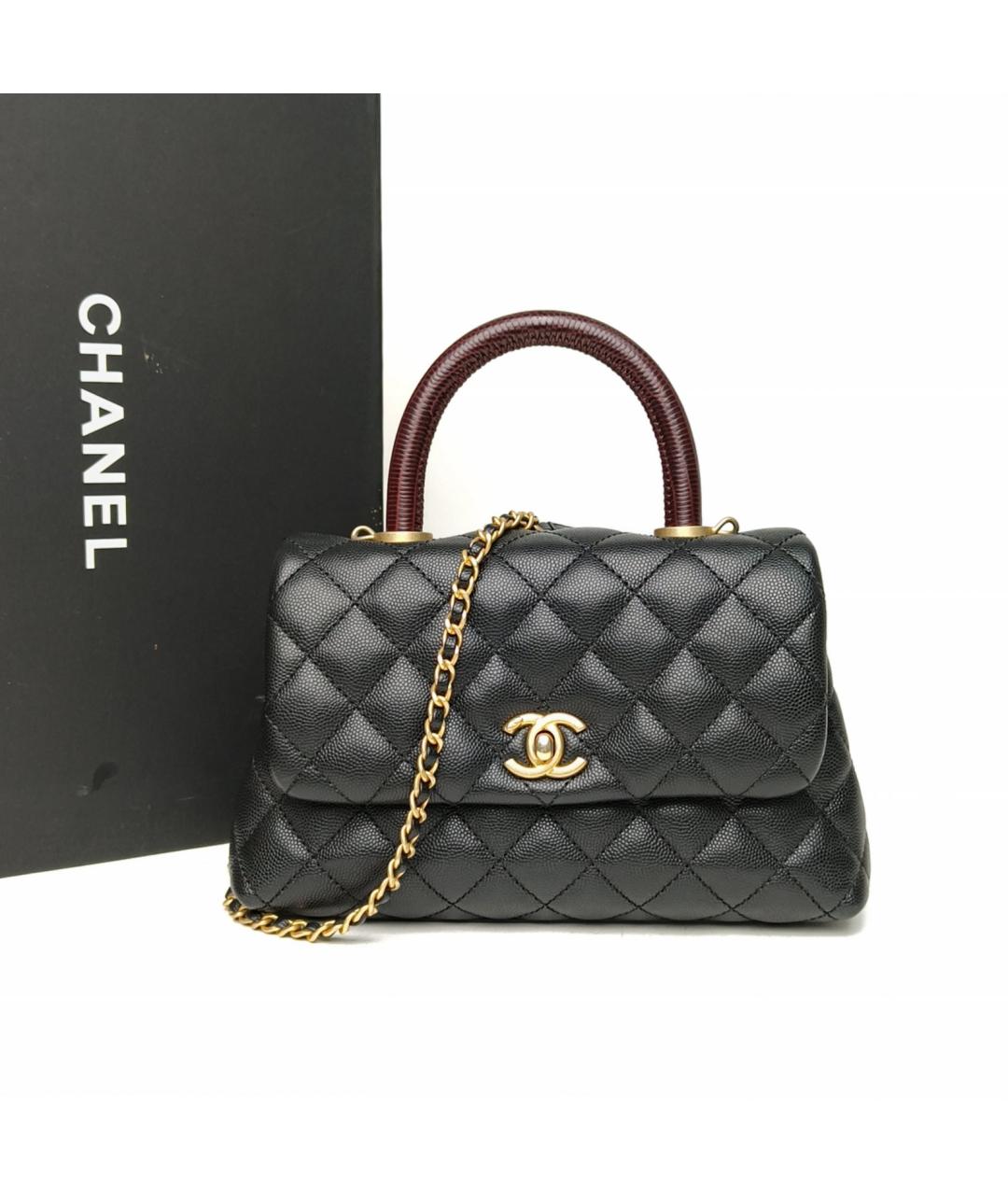 CHANEL Черная кожаная сумка с короткими ручками, фото 9