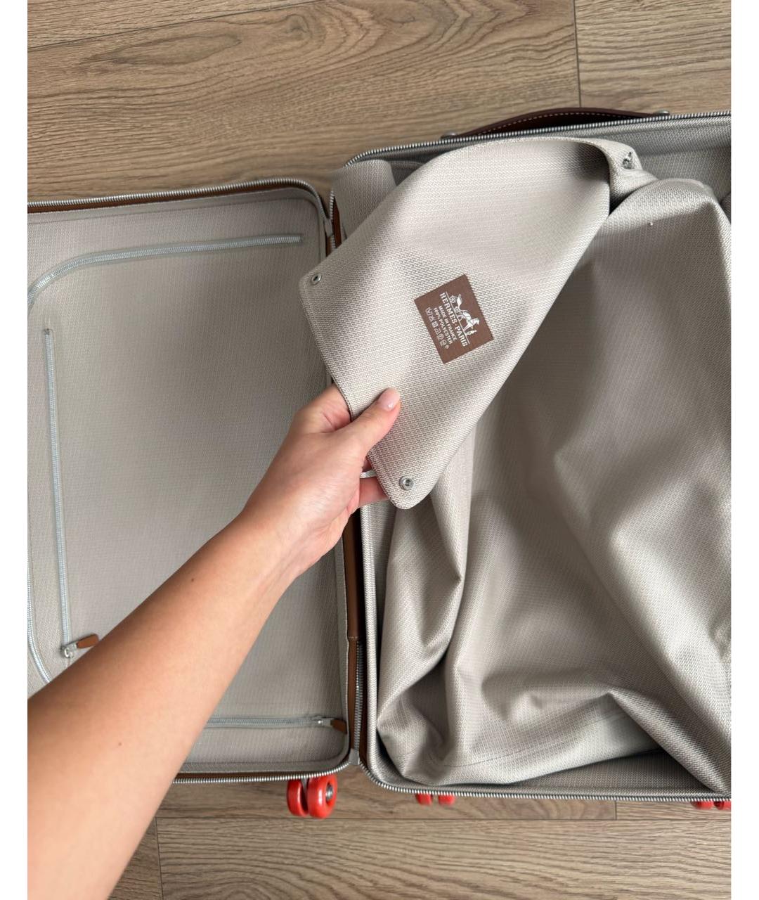 HERMES Коричневый кожаный чемодан, фото 4